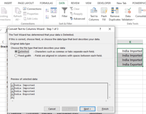 Example of Converting Text to column in Excel