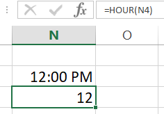 Hour function in excel
