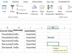 Input Message in data validation in excel