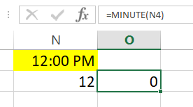 Minute function in excel